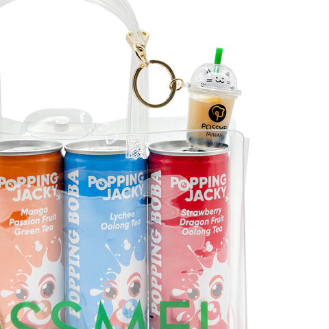POPPING JACKY (POPPING BOBA DRINK) GIFT SET 5 PACK  - ASSORTED FLAVORS  - 240ML*4 CANS/ PACK